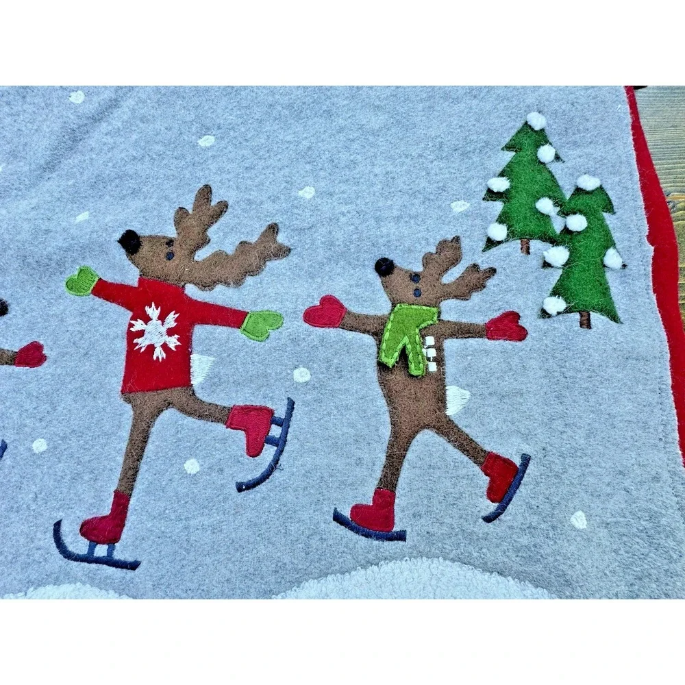 Crate & Barrel Joan Anderson Skating Reindeer Christmas Pillow Cover Set NWT